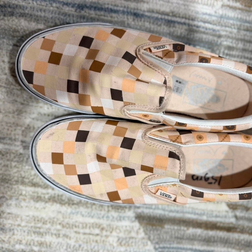 VANS Slip-On Men's Canvas  Soecial Casual Shoes Beige/Brown/White Check US 7.5
